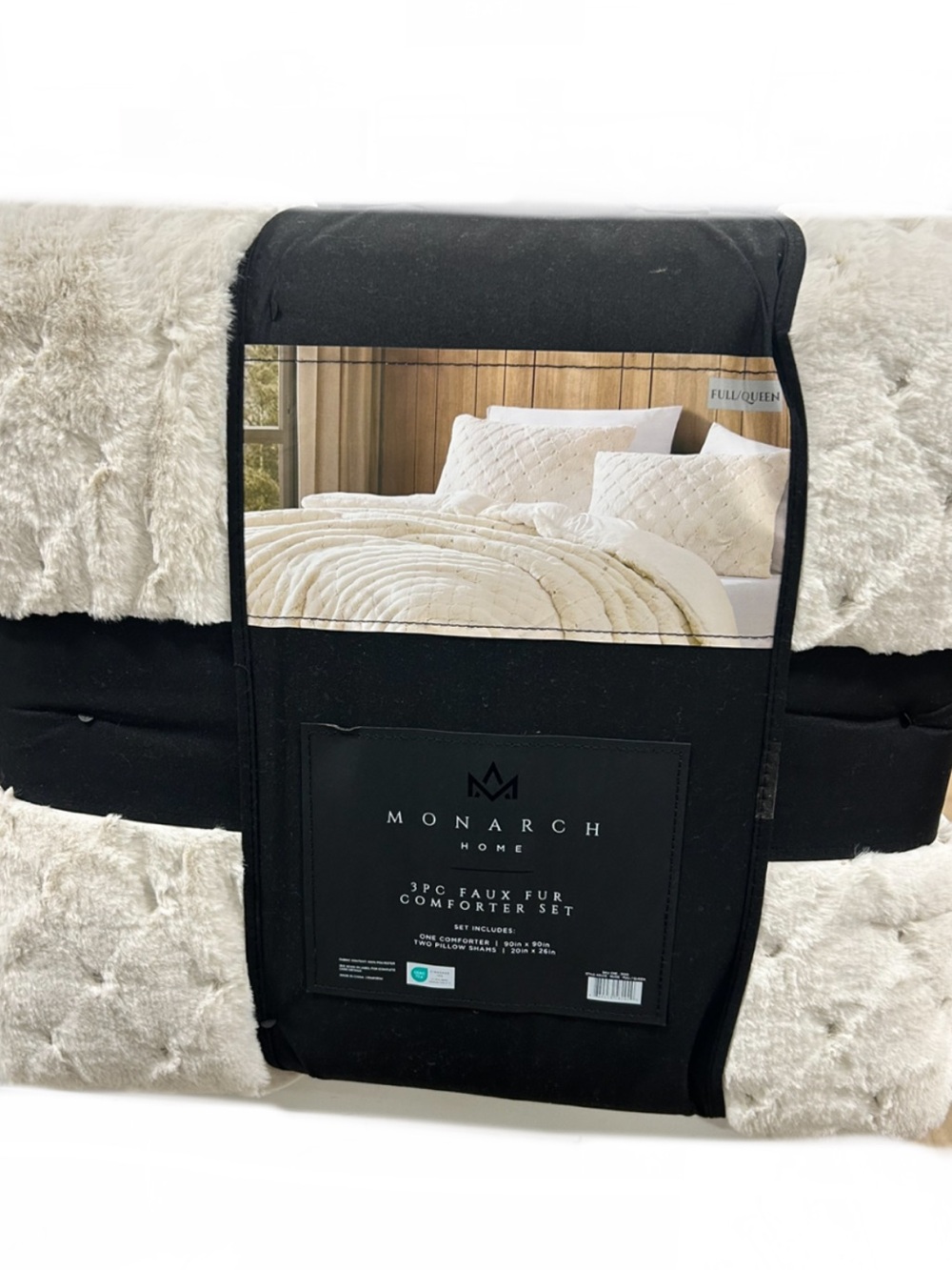 Monarch Home Faux Fur Queen Cream/Nude Comforter Set 90”x90”